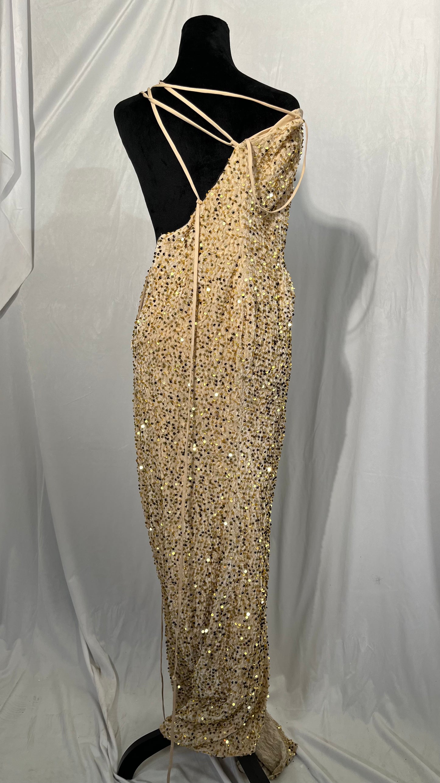 One Shoulder Maxi Long Dresses Women Sparkling Sequin Backless Sexy Evening Party Dress Size 2