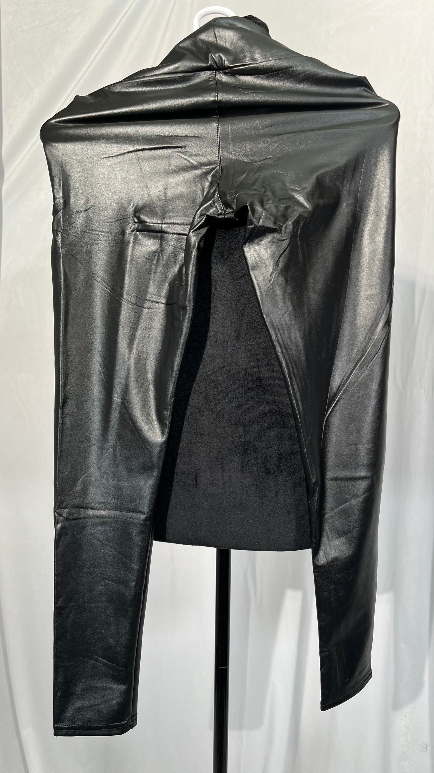 Black Faux Leather Pants for Women High Waisted Flare Leggings Straight Wide Leg Pleather Pants with Pockets size S