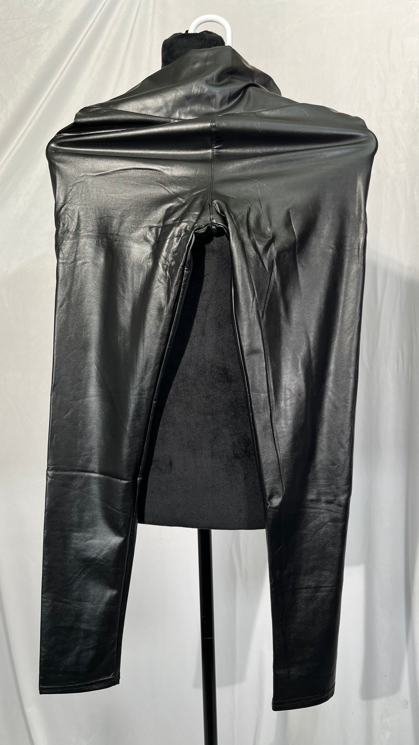 Black Faux Leather Pants for Women High Waisted Flare Leggings Straight Wide Leg Pleather Pants with Pockets size S