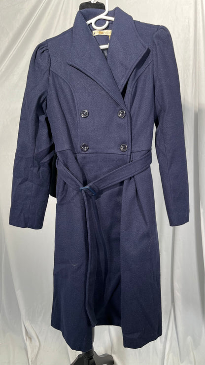 Adhdyuud Women's Woolen Long Trench Coat Winter Casual Lapel Double Breasted Wool Jackets Navy Blue M size M