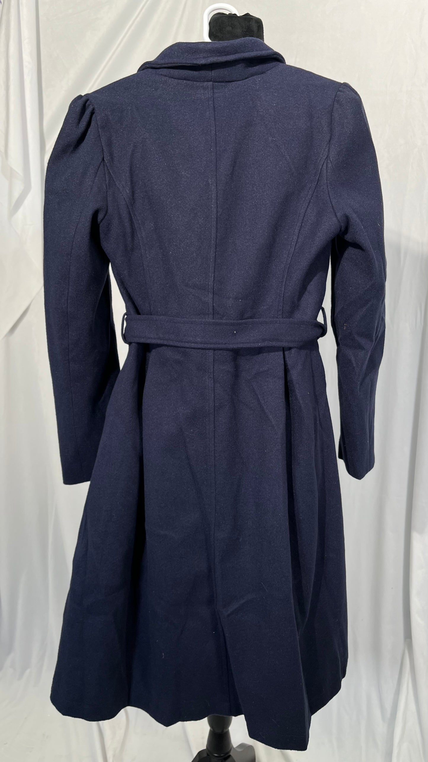 Adhdyuud Women's Woolen Long Trench Coat Winter Casual Lapel Double Breasted Wool Jackets Navy Blue M size M