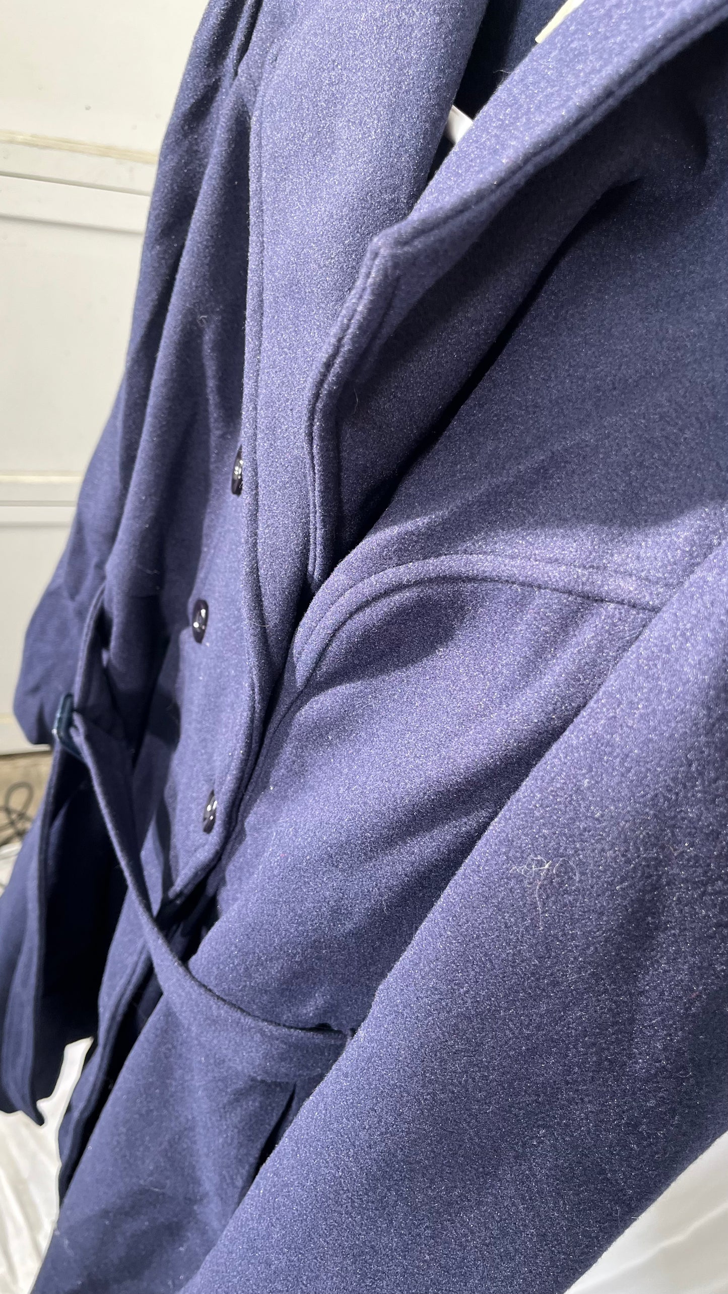 Adhdyuud Women's Woolen Long Trench Coat Winter Casual Lapel Double Breasted Wool Jackets Navy Blue M size M