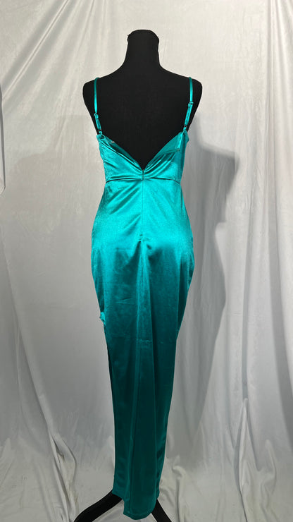 Women's Summer Satin Silk Maxi Bodycon Dresses Strapless Tube Hollow Out Long Party Club Dress  size S