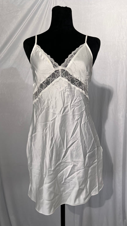 Women Lace Satin Mini Slip Dress Sleeveless Spaghetti Strap Tie Shoulder Backless Split Short Dress Y2k Fairy Dress Size S