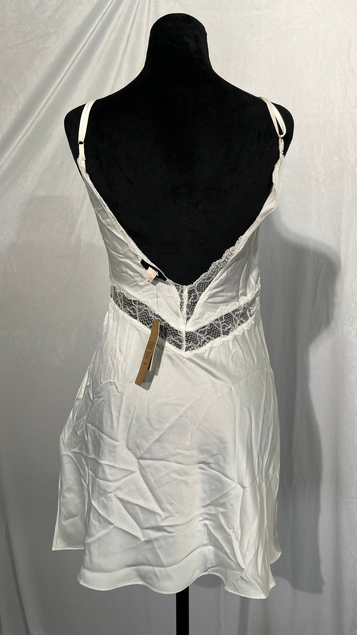 Women Lace Satin Mini Slip Dress Sleeveless Spaghetti Strap Tie Shoulder Backless Split Short Dress Y2k Fairy Dress Size S