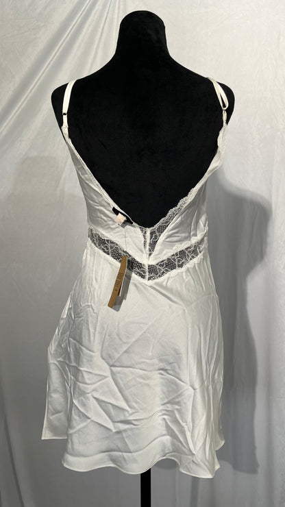 Women Lace Satin Mini Slip Dress Sleeveless Spaghetti Strap Tie Shoulder Backless Split Short Dress Y2k Fairy Dress Size S