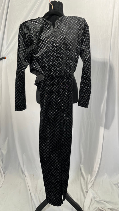 PINLI Plus Size 2 Piece Outfits for Women Deep V Neck Chain Printed Shirts with Belt and Loose Pants Party Clubwear Silver L size M