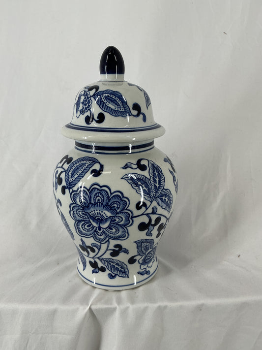 Elegant Blue and White Floral Porcelain Ginger Jar