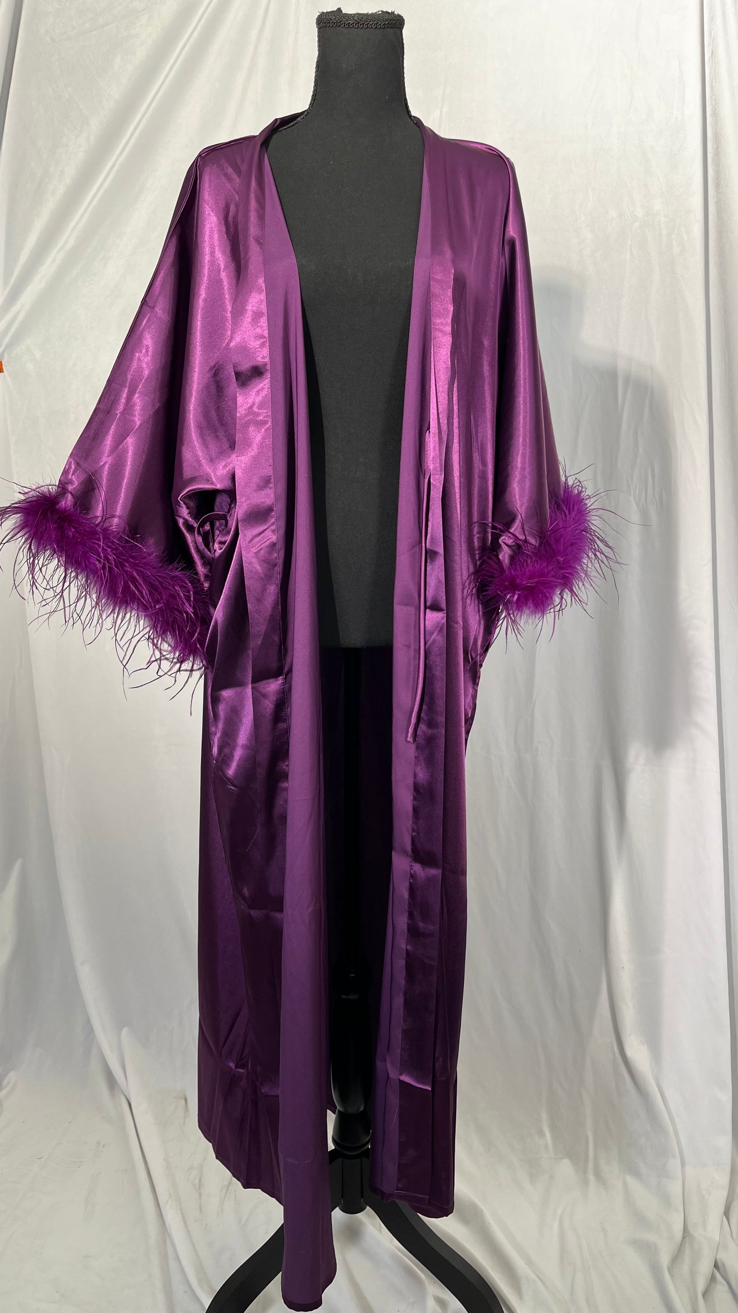 MissNina Women's Satin Kimono Robe with Ostrich Feather Trim Silk Robes Bridesmaid Robes Bridal Party Sleepwear  Size No
