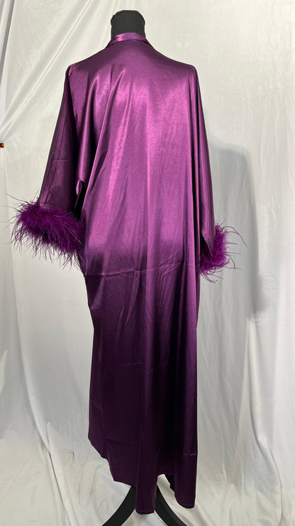 MissNina Women's Satin Kimono Robe with Ostrich Feather Trim Silk Robes Bridesmaid Robes Bridal Party Sleepwear  Size No