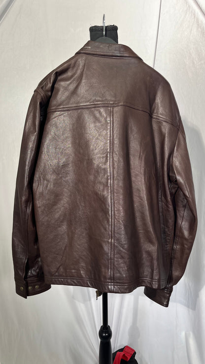 Cowhide Leather Motorcycle Jacket Men Biker Waxed Brown Classic Shirt Collar Vintage Leather Jacket For Man Size XL