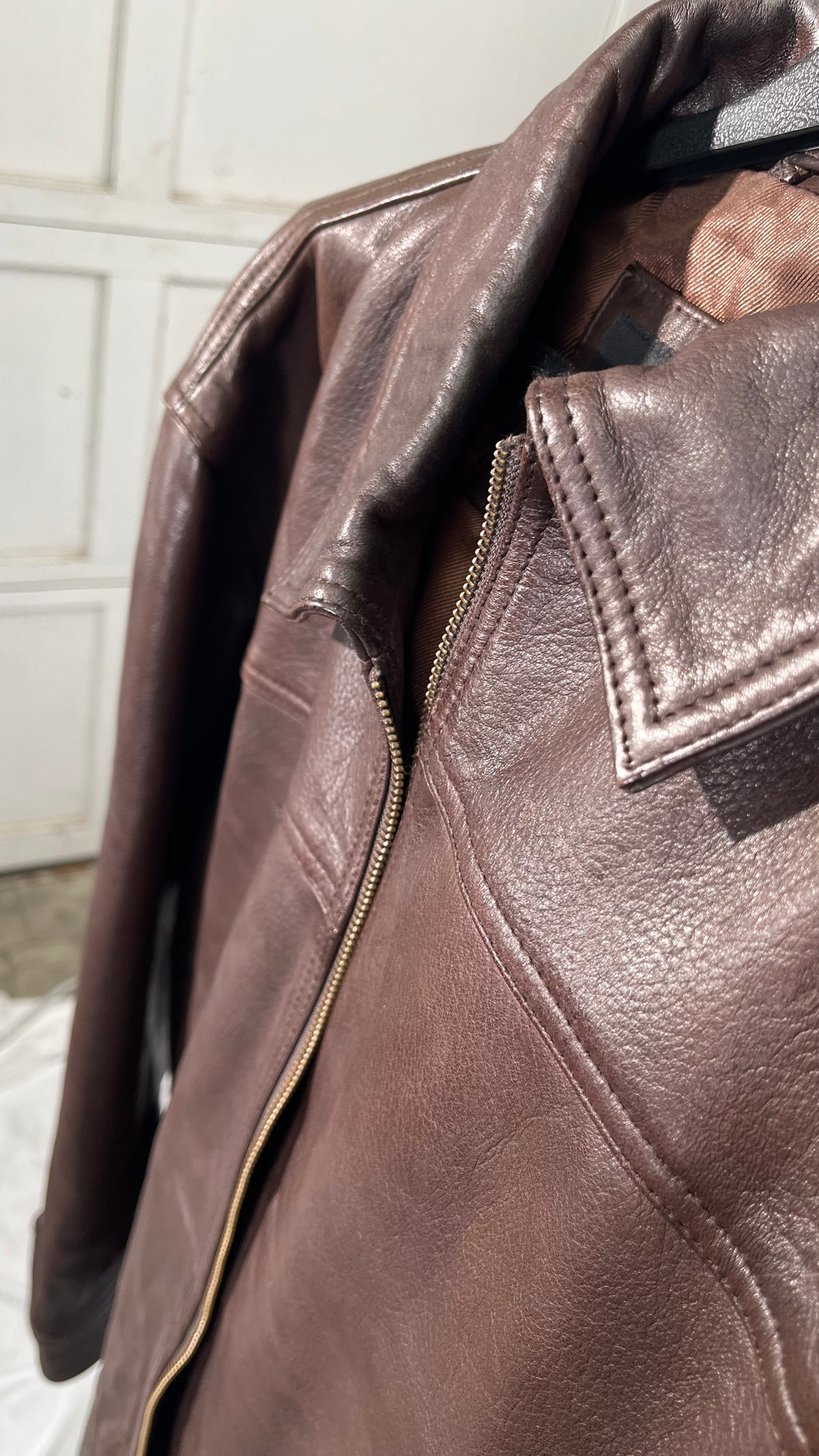 Cowhide Leather Motorcycle Jacket Men Biker Waxed Brown Classic Shirt Collar Vintage Leather Jacket For Man Size XL