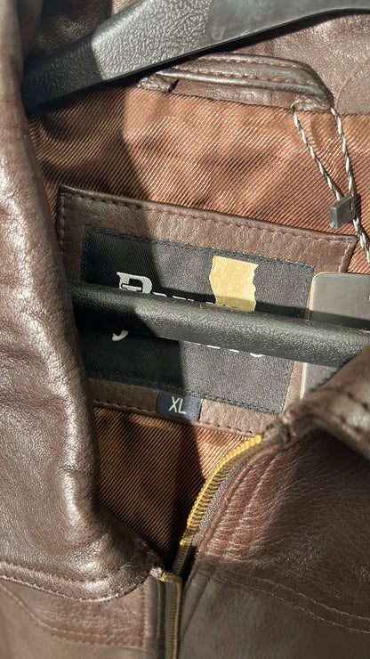 Cowhide Leather Motorcycle Jacket Men Biker Waxed Brown Classic Shirt Collar Vintage Leather Jacket For Man Size XL