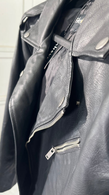 Men’s Black Genuine Sheepskin | Shirt Collar Retro Biker Outerwear | Classy Zip-Up Lightweight Leather Jacket Size XL