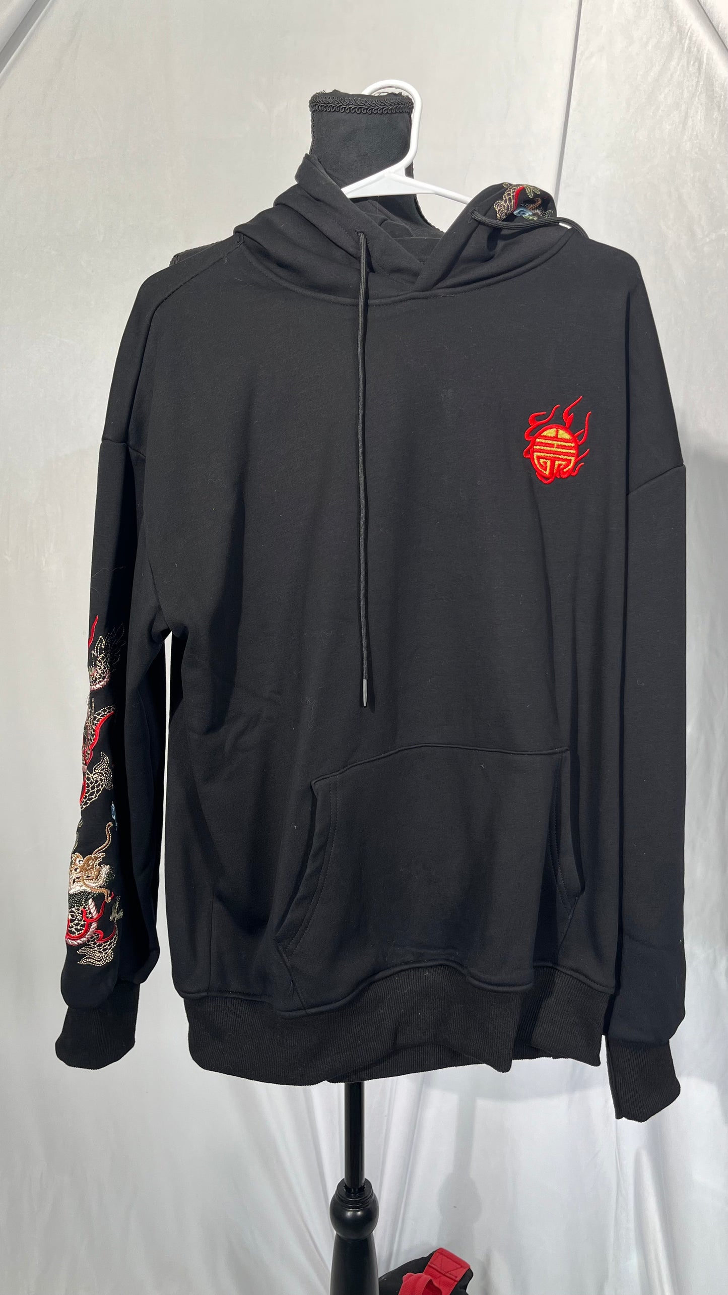 Streetwear Men's Dragon Embroidered Heavyweight Graphic Hoodies Japanese Techwear baggy Anime Hoodie  No size