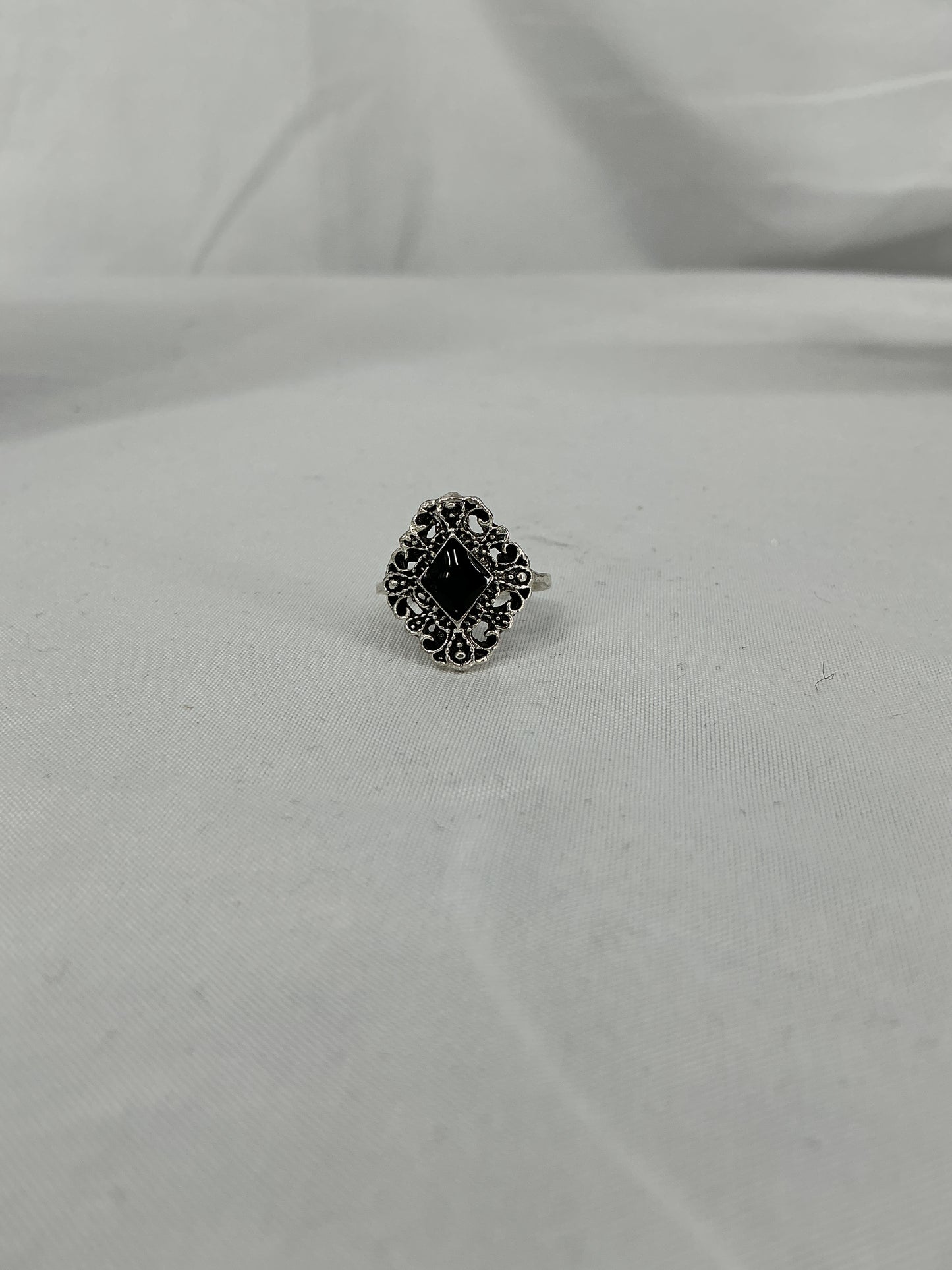 The Midnight Filigree: Gothic Rhombus Statement Ring
