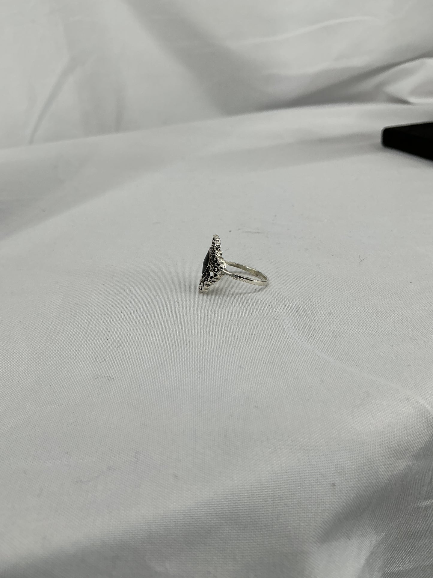The Midnight Filigree: Gothic Rhombus Statement Ring