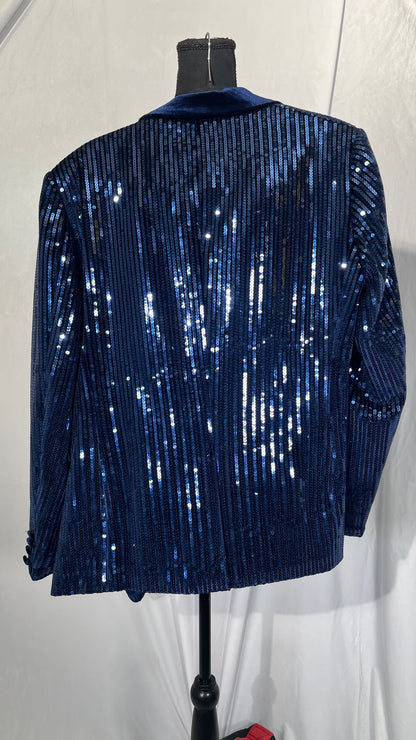 Meleg ölelés Blazers  Vintage Sparkly Sequins Blazer Open Front Glitter Jacket Casual Double Breasted Outfit Size M