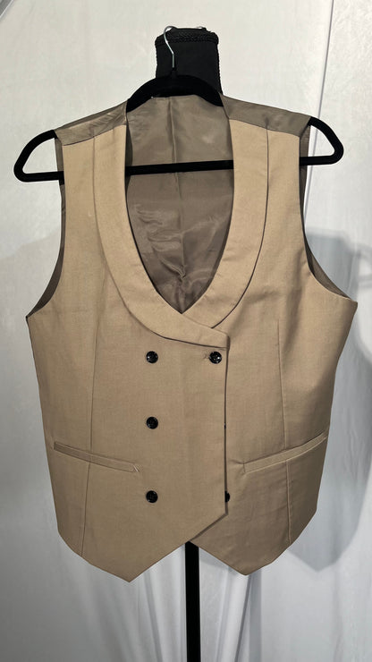 Mens Slim Fit Wasitcoat Fashion Double Breasted Peak Lapel Suit Vest for Wedding Prom (Color : Champagne  Size No
