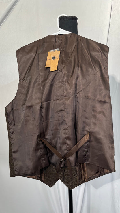 Men's V Neck 5 Buttons Herringbone Formal Casual Suit Vest Wool Tweed Waistcoat Business Coat Top Vest for Wedding Prom Size XL