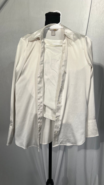 Women Long Sleeve Silk Shirts Ruffled Stand Collar Single Breasted Top Thin Solid Shirts Size S