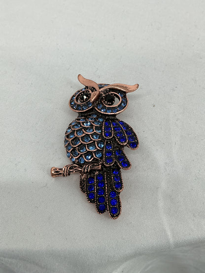 Boho-Chic Sapphire Crystal Owl Brooch