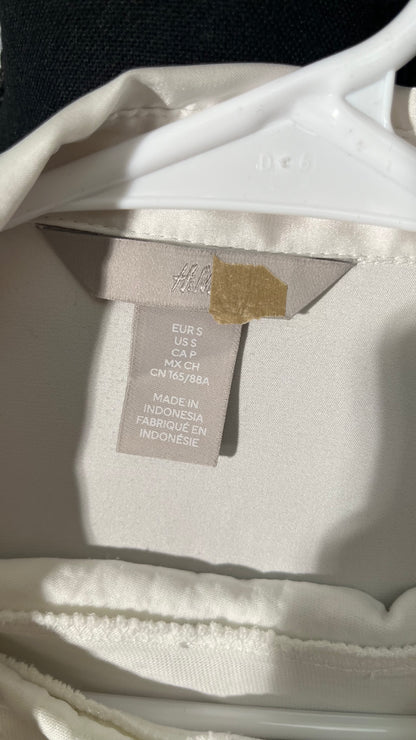 Women Long Sleeve Silk Shirts Ruffled Stand Collar Single Breasted Top Thin Solid Shirts Size S