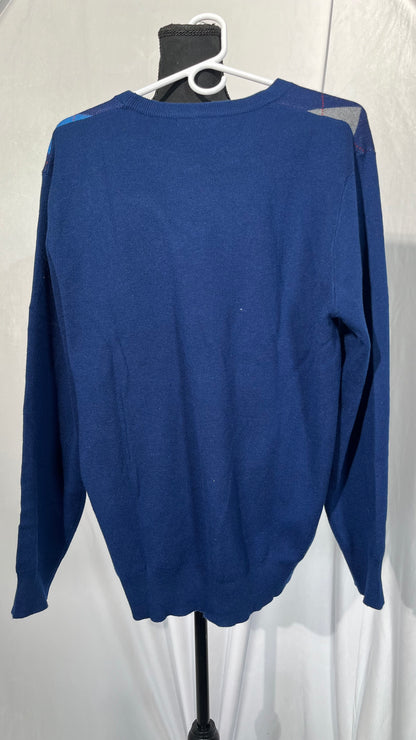 Kallspin Men's Crewneck Argyle Knit Jumpers Wool Blend Long Sleeve Sweater Pullovers Size L