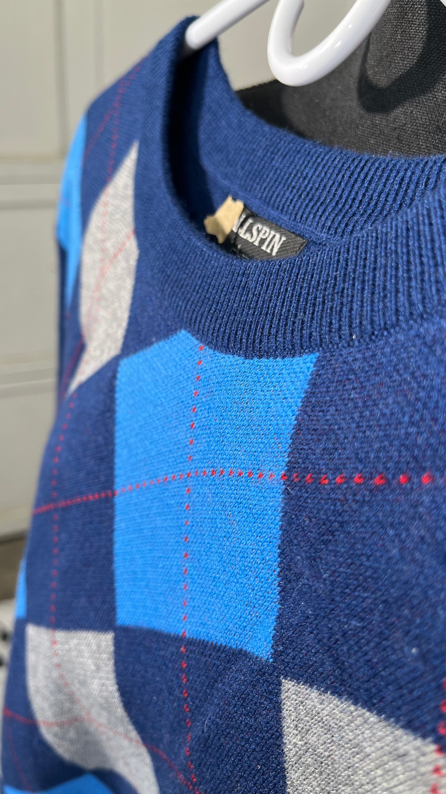 Kallspin Men's Crewneck Argyle Knit Jumpers Wool Blend Long Sleeve Sweater Pullovers Size L