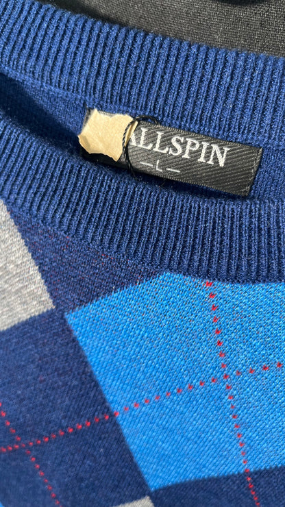 Kallspin Men's Crewneck Argyle Knit Jumpers Wool Blend Long Sleeve Sweater Pullovers Size L