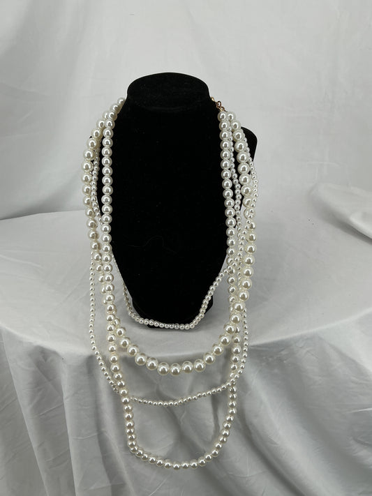 Graceful Ivory Pearl Multi-Tiered Long Chain