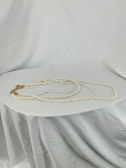 Graceful Ivory Pearl Multi-Tiered Long Chain
