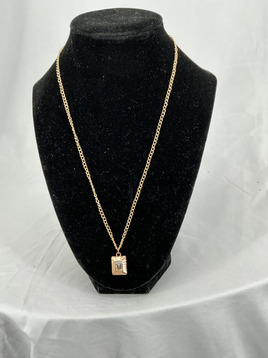 Vintage Gilded Rectangular Emblem Necklace