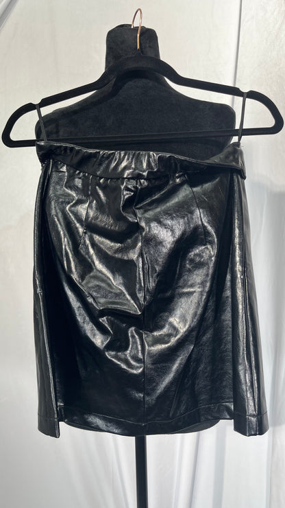 Women's PU Leather Wrap Short Skirt Zipper Front Closure Sexy Mini Skirts Black High Waisted Party Skirt Dress with PocketsSize S