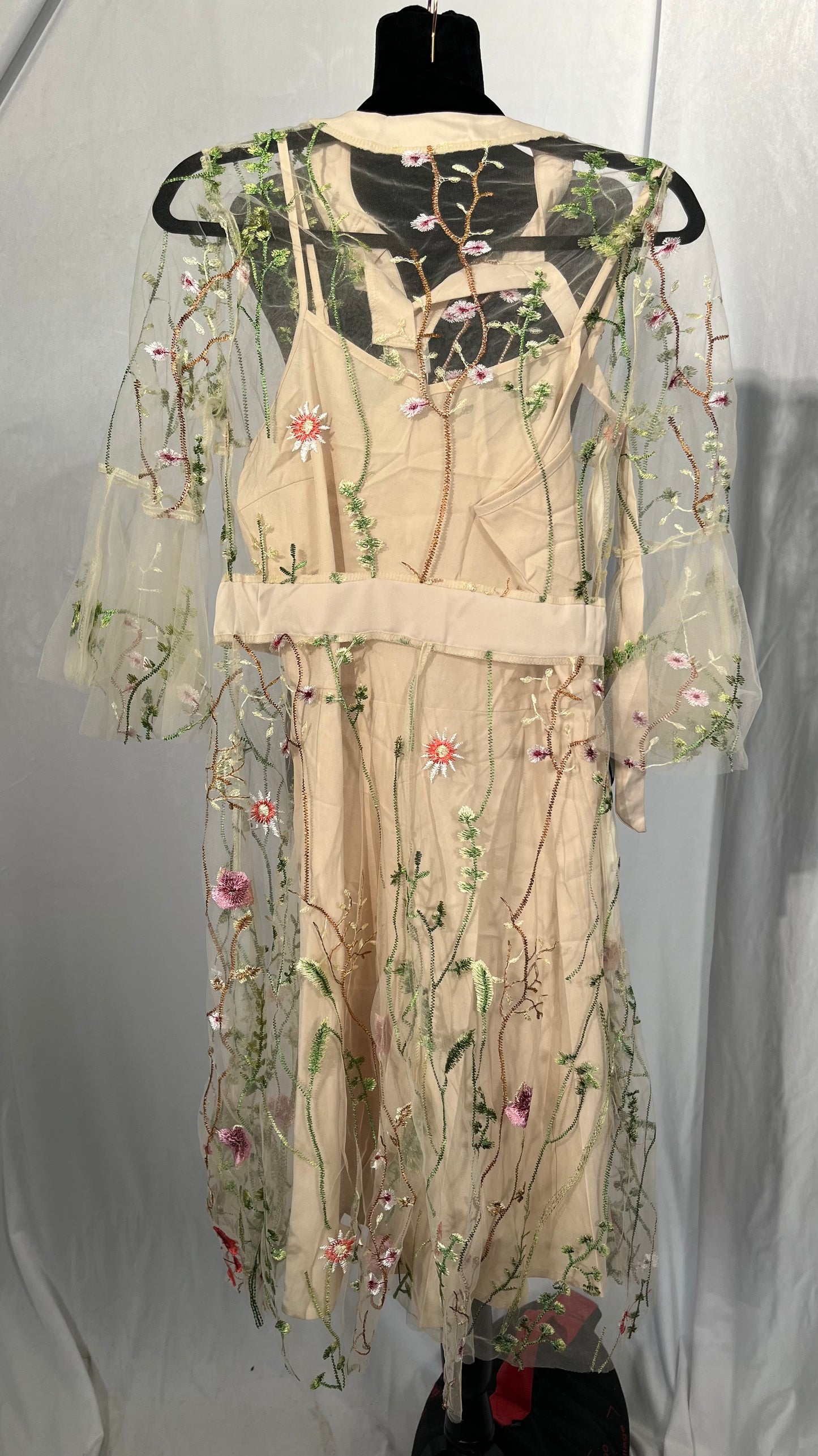 IWEMEK Women Mesh Floral Embroidery Vintage Cocktail Swing Dress Illusion 50s Goth Flared A line Casual Wedding Prom Evening Dress Size No