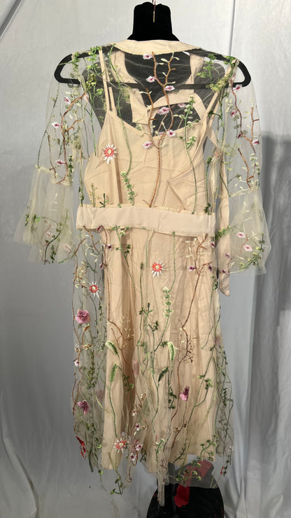 IWEMEK Women Mesh Floral Embroidery Vintage Cocktail Swing Dress Illusion 50s Goth Flared A line Casual Wedding Prom Evening Dress Size No