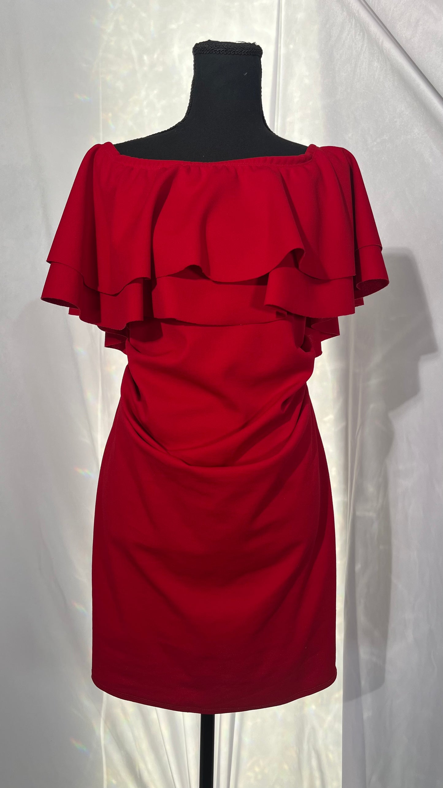 Dokotoo Off Shoulder Summer Dress for Women Short Lantern Sleeve A-Line Ruched Bust Red Dresses Casual Elastic Waist Party Mini Dress Medium size no