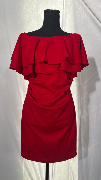 Dokotoo Off Shoulder Summer Dress for Women Short Lantern Sleeve A-Line Ruched Bust Red Dresses Casual Elastic Waist Party Mini Dress Medium size no