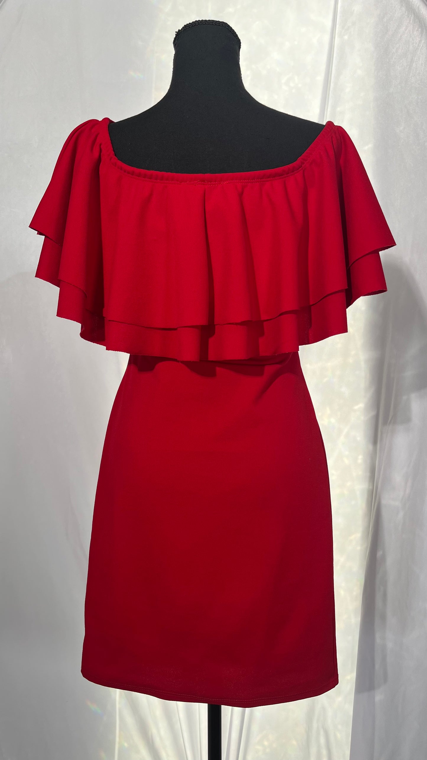 Dokotoo Off Shoulder Summer Dress for Women Short Lantern Sleeve A-Line Ruched Bust Red Dresses Casual Elastic Waist Party Mini Dress Medium size no