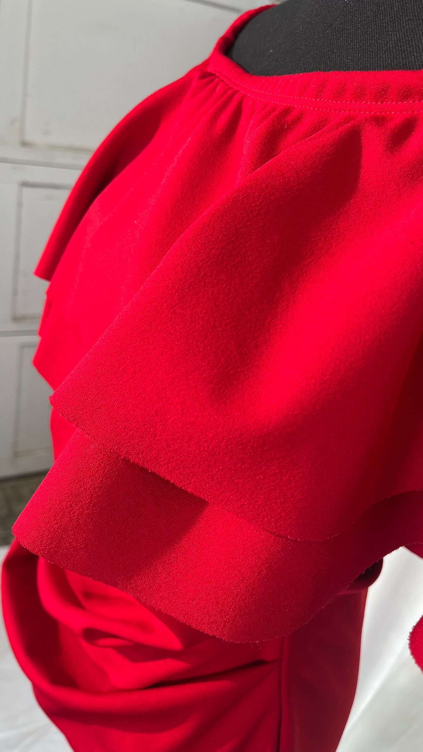 Dokotoo Off Shoulder Summer Dress for Women Short Lantern Sleeve A-Line Ruched Bust Red Dresses Casual Elastic Waist Party Mini Dress Medium size no