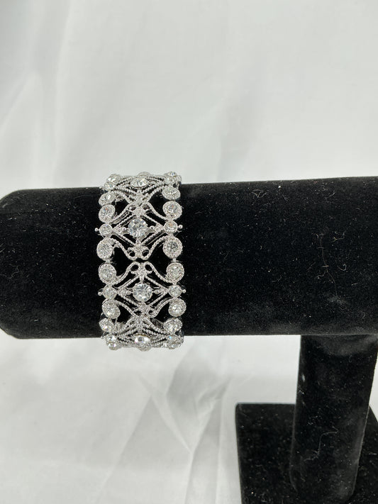 Wide rhinestone-embellished openwork bracelet