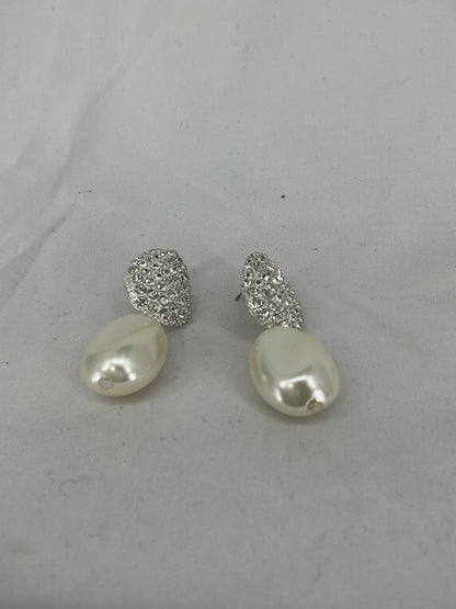 Diamond and pearl drop earrings