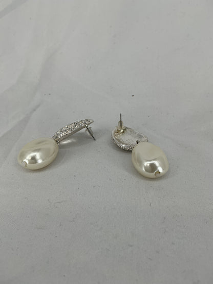 Diamond and pearl drop earrings