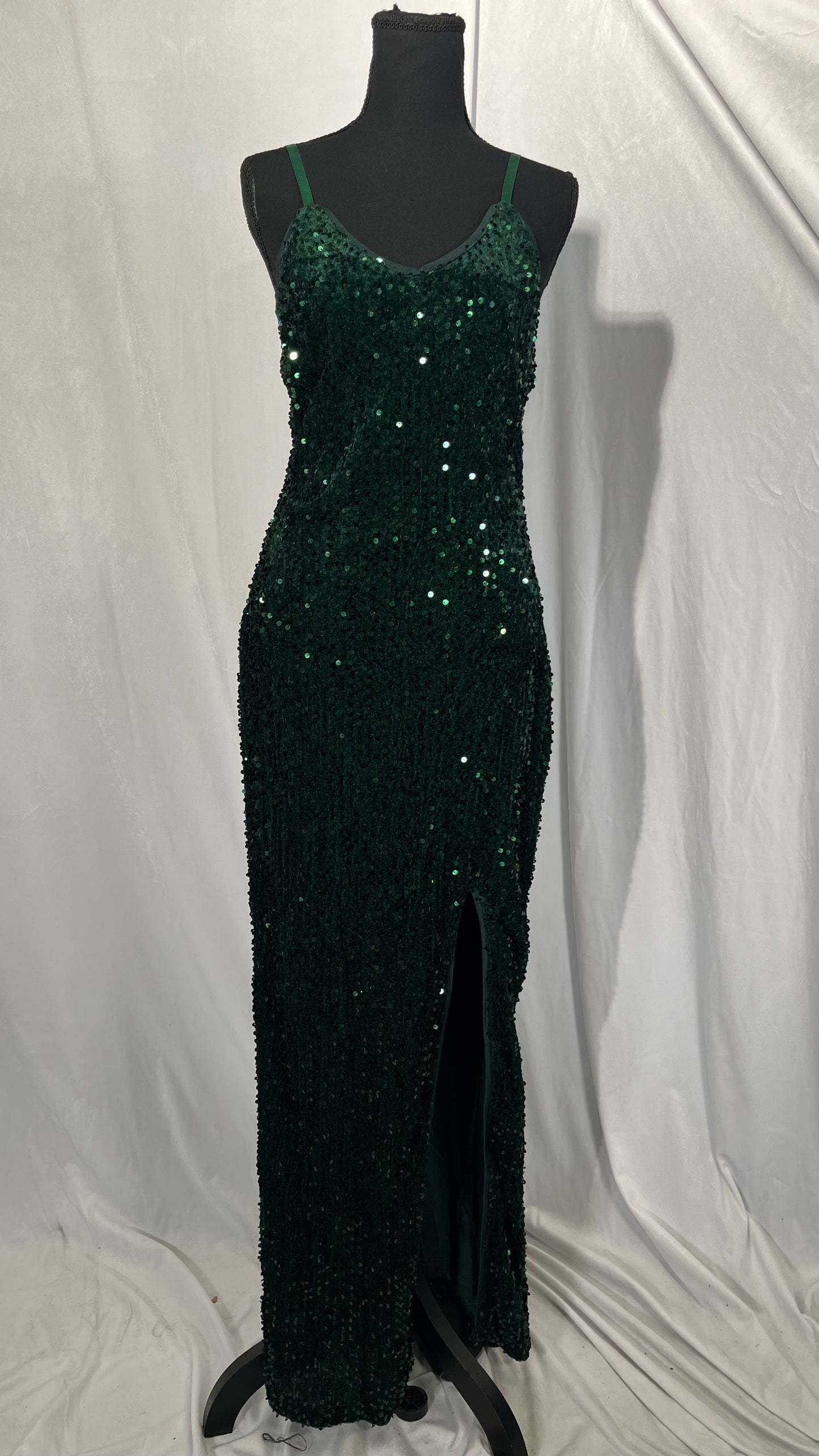 Women's Sequin Formal Maxi Dresses Side Slit Long Prom Dresses Cocktail Party Spaghetti Straps Mermaid Size M
