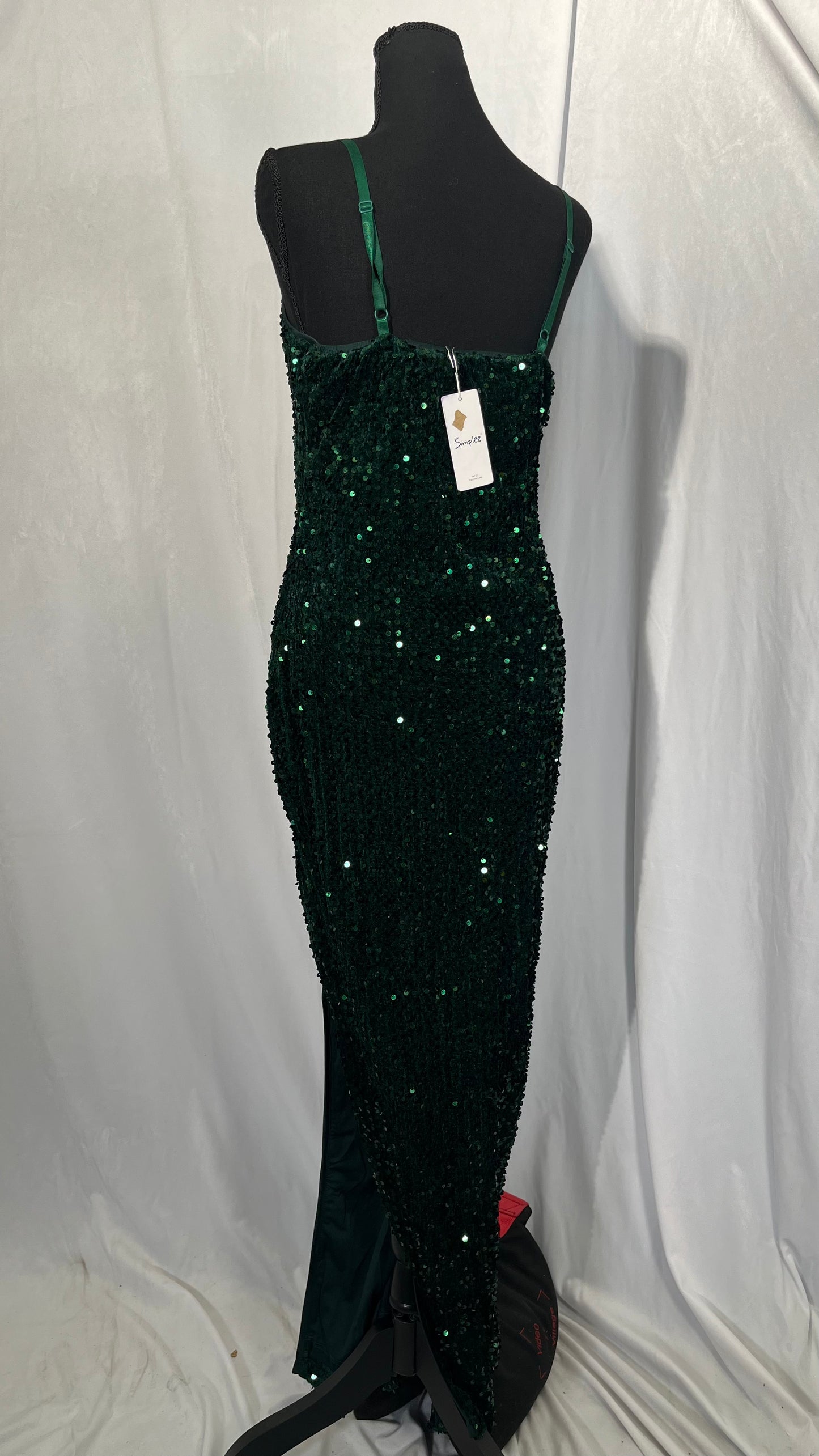 Women's Sequin Formal Maxi Dresses Side Slit Long Prom Dresses Cocktail Party Spaghetti Straps Mermaid Size M