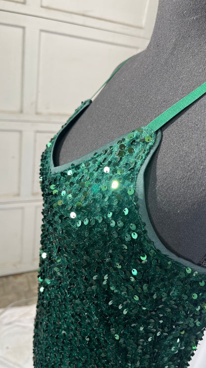 Women's Sequin Formal Maxi Dresses Side Slit Long Prom Dresses Cocktail Party Spaghetti Straps Mermaid Size M