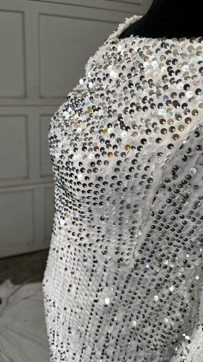 LEIGE Long Sleeve Evening Dreses o-Neck Formal Gowns Sequin Long Sleeved Ladies Annual Meeting (Color : Silver) Size S