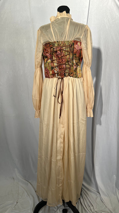 LSYYSKB Women Regency Dress, Victorian Dresses Vintage Ball Gown Lace-up Long White Regency Dress with Wedding Gloves Size L