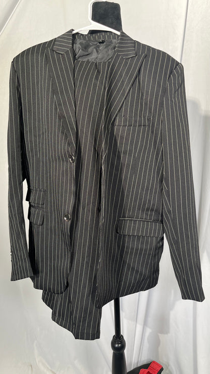 Men's Pinstripe Suit Jacket Slim Fit 2 Piece Stripe Suit Double Breasted Blazer Tuxedo for Wedding Prom Dinner  Size L