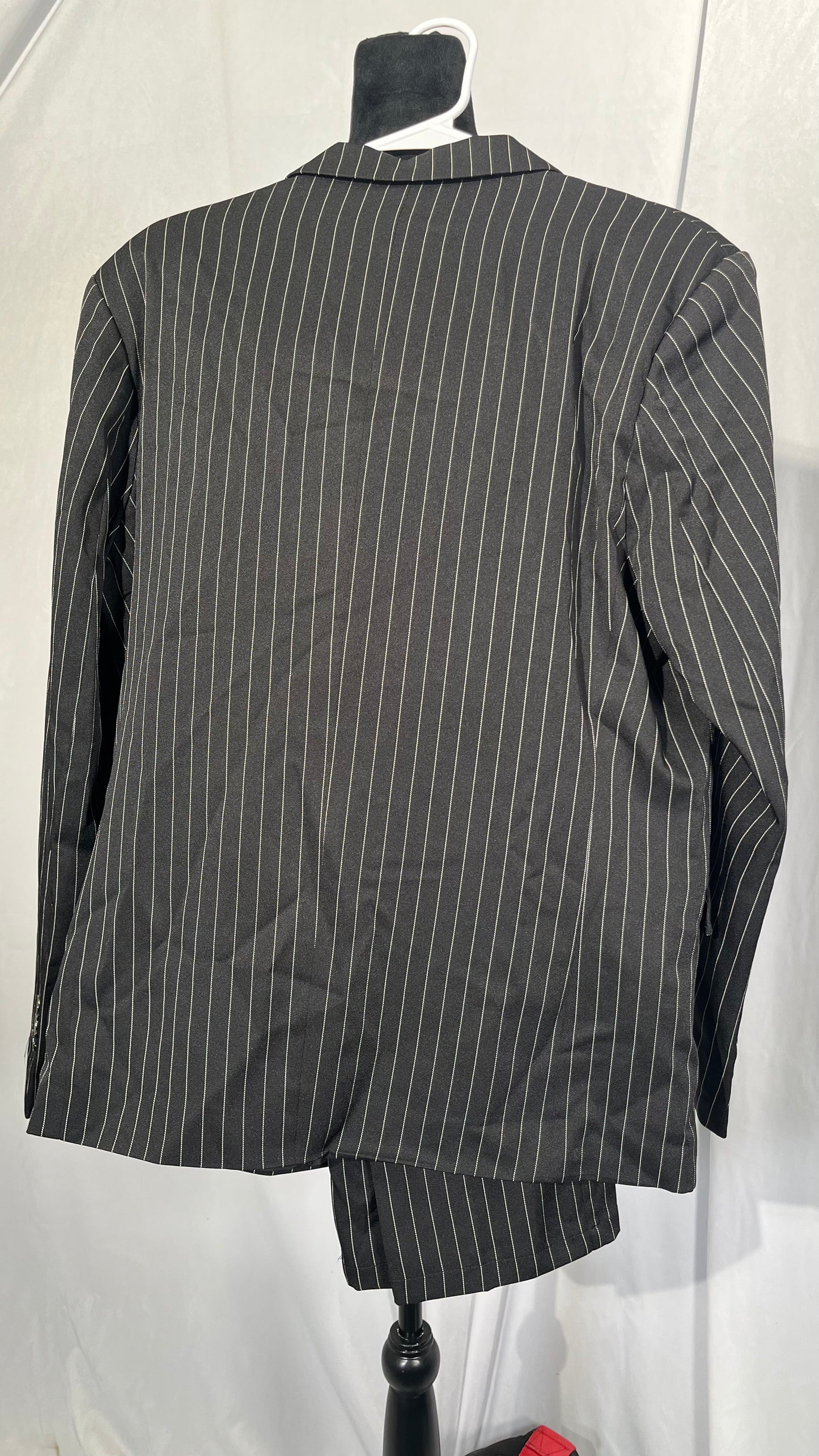 Men's Pinstripe Suit Jacket Slim Fit 2 Piece Stripe Suit Double Breasted Blazer Tuxedo for Wedding Prom Dinner  Size L